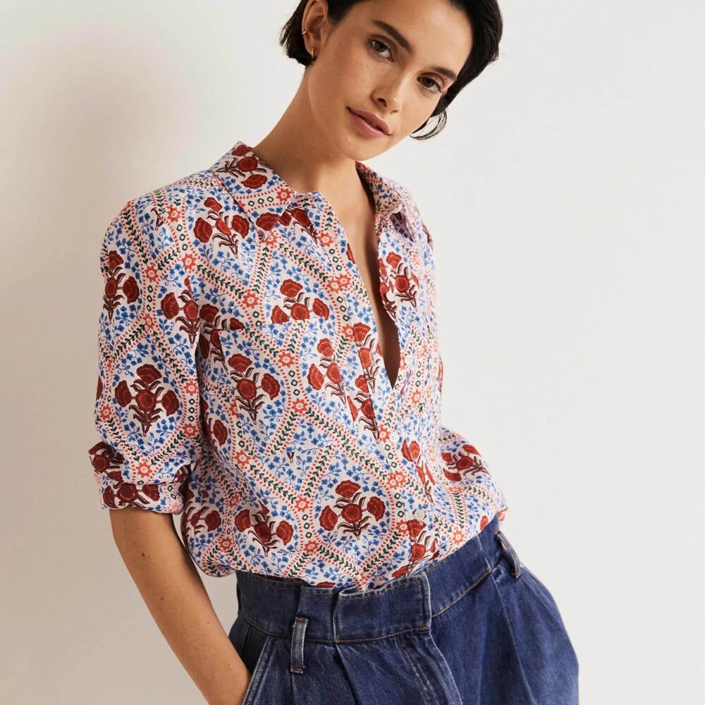 Boden linen shirt Ivory, Poppy Bloom 4P 4 petite
